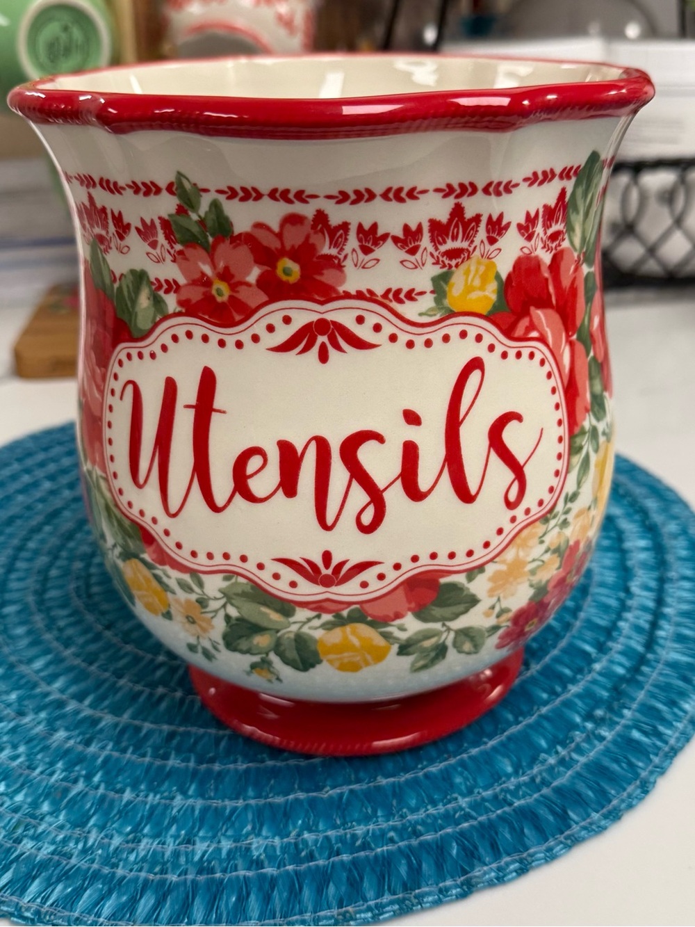 The Pioneer Woman Vintage Floral  'Utensils' Ceramic Crock